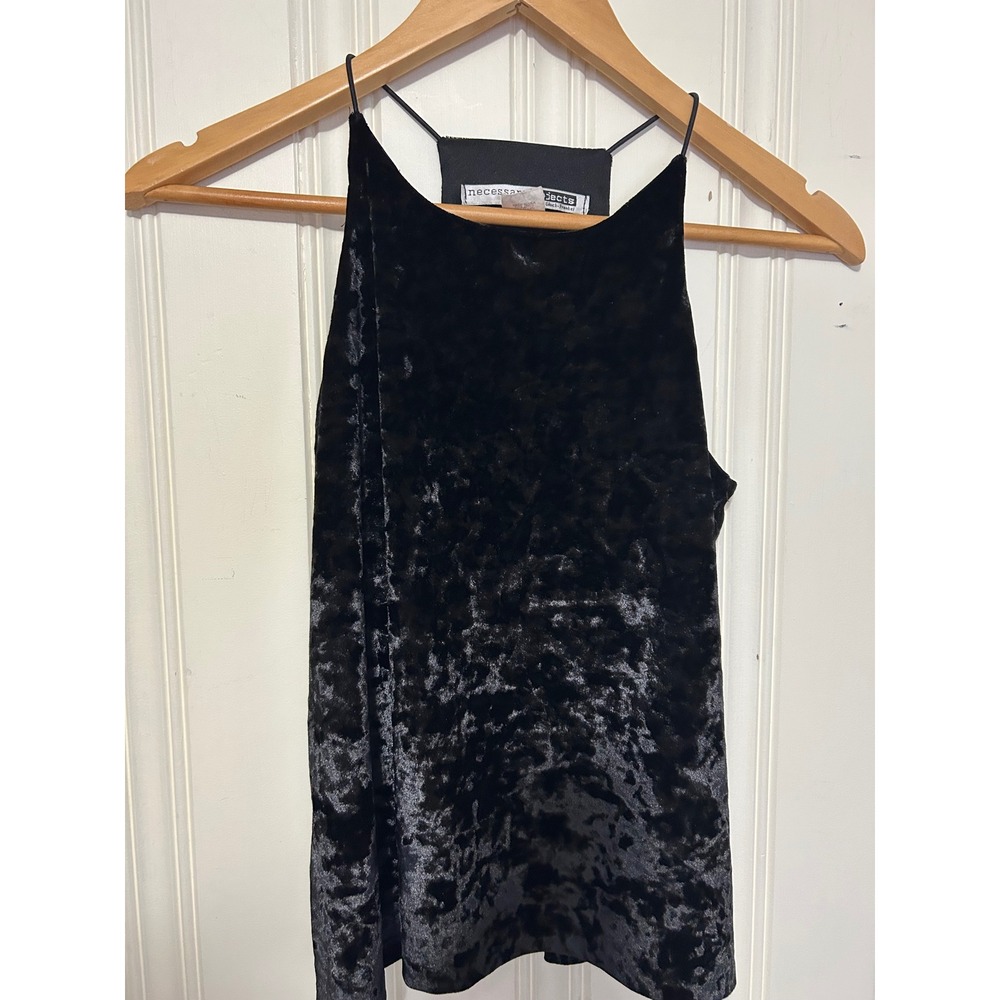 Necessary Objects Y2K Black Crushed Velvet Halter Tank Top Small Goth Indie Chic
